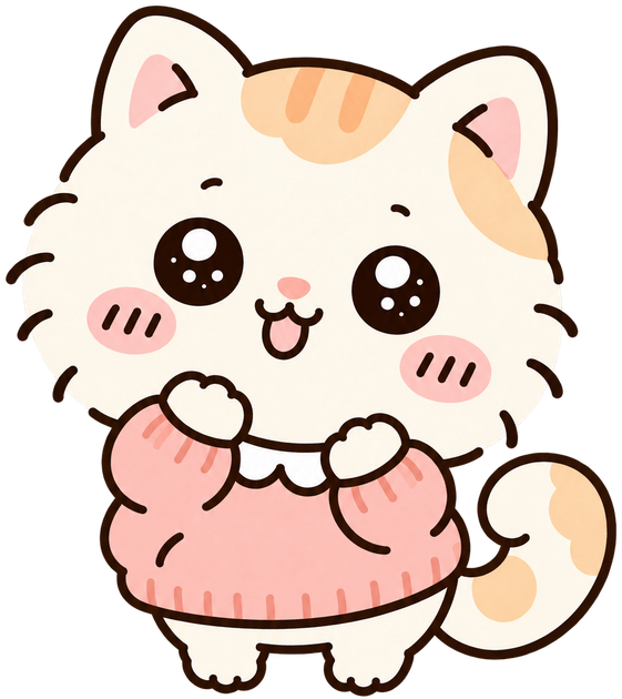 ももいろのセーターの、ねこ。